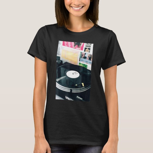 Old School Hip Hop Music DJ Vinyl Record T-Shirt (Front)