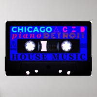 Old school house music inspired blue cassette
