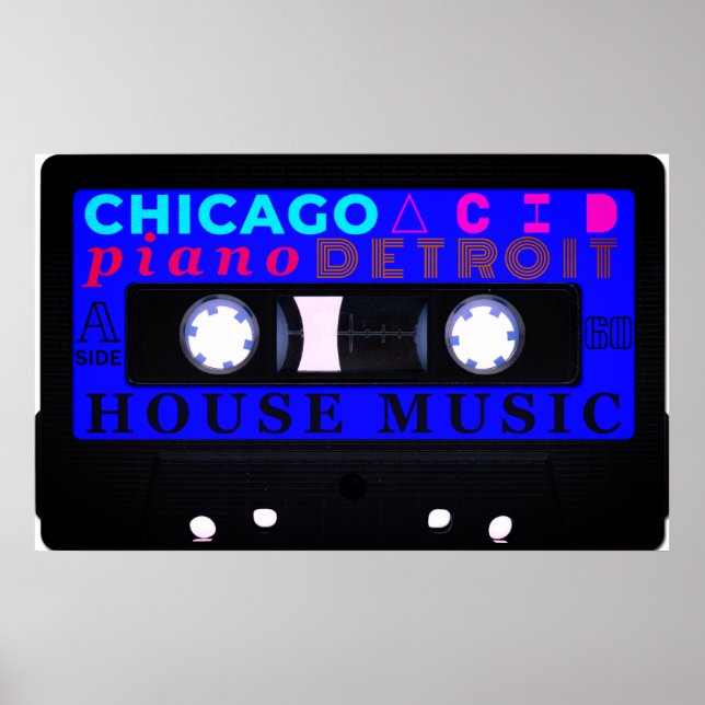 Old school house music inspired blue cassette poster (Front)