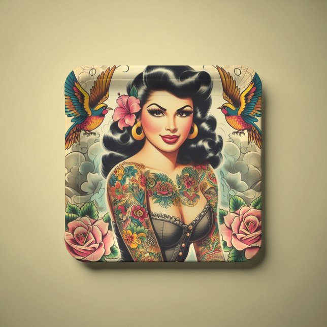 Old School Inked Girl Paper Plate (Creator Uploaded)