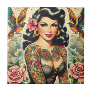 Old School Inked Girl Tile