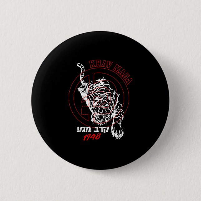 Old School Krav Hebrew Logo Tiger Women &amp; Men  6 Cm Round Badge (Front)