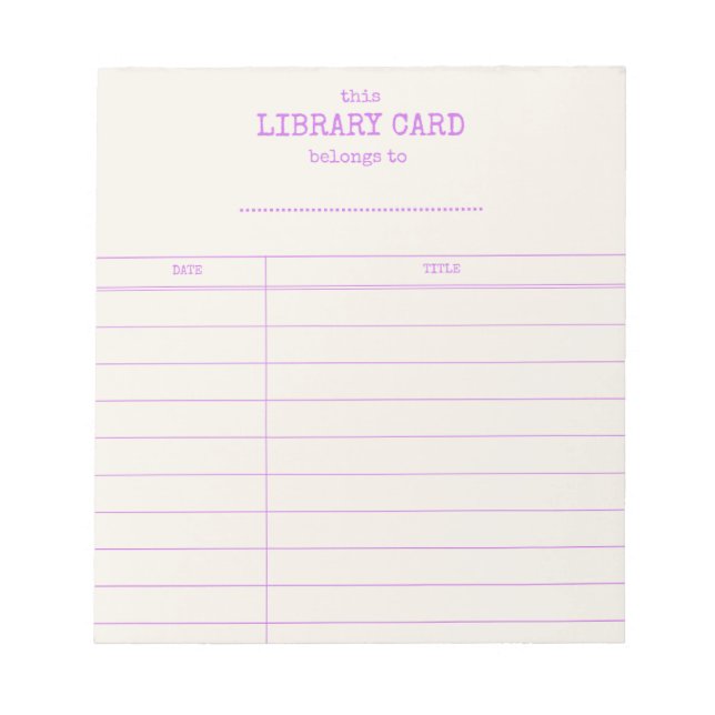 Old School Library Card Notepad for Book Tracking (Front)