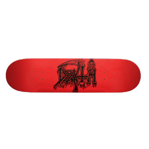 Old school logo red on black deck skateboard