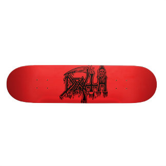 Old school logo red on black deck skateboard