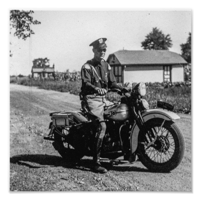 Old School Lone Motorcycle Cop Photo Print (Front)