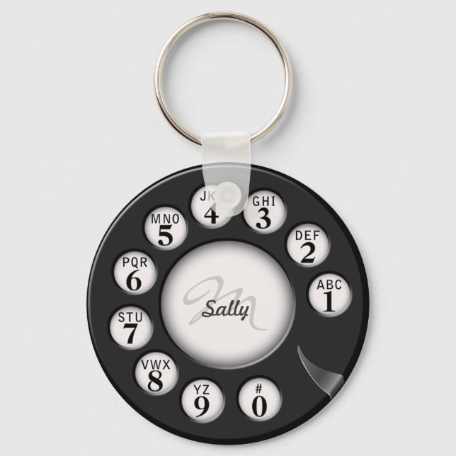Old School Monogram Rotary Phone Dial Key Ring (Front)