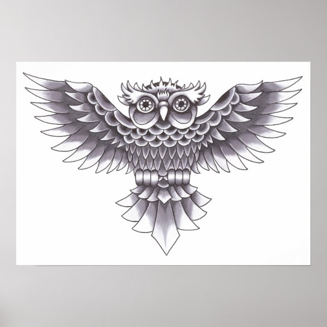 Old School Owl Tattoo Design Poster (Front)
