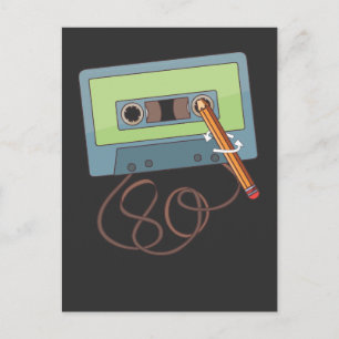 Old school Pencil winding up a Cassette Tape Postcard