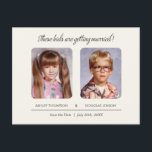 Old School Photos Save the Date Postcard<br><div class="desc">Old photo save the date postcard with elementary school pictures. The text reads: "These kids are getting married!". Upload an old yearbook photo or a picture from an old photo album. Personalise the custom fields with your own save the date wording. Preview exactly what the finished save the date will...</div>