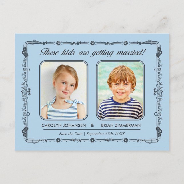 Old School Photos Save the Date Postcard | Blue (Front)