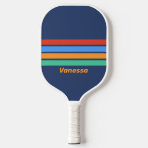 Old School Retro Across Rainbow with Name Pickleball Paddle