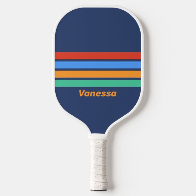 Old School Retro Across Rainbow with Name Pickleball Paddle (Front)