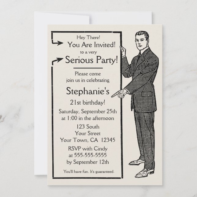 Old School Retro Guy Invitation (Front)