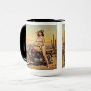 Old school  Retro Pin-up girl on motorcycle Mug