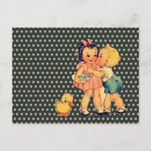 old school retro polka dots kitsch Vintage Kids Postcard