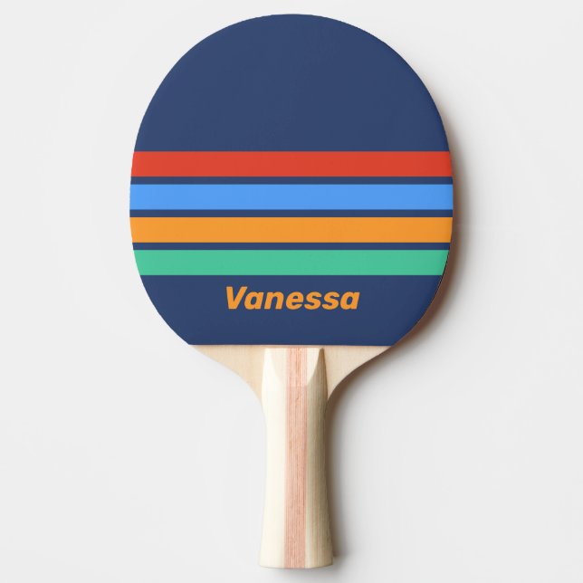 Old School Retro Rainbow Across Striping with Name Ping Pong Paddle (Front)