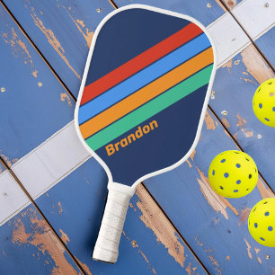 Old School Retro Rainbow with Name Pickleball Paddle