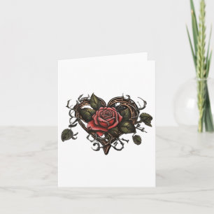 Old School Rose Heart Tattoo Valentines Day Graphi Card