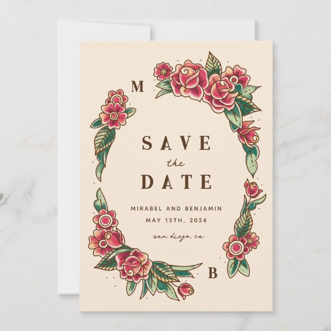 Old School Rose Tattoo Art Invitation (Front)