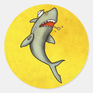 Old School Sailor Shark Classic Round Sticker