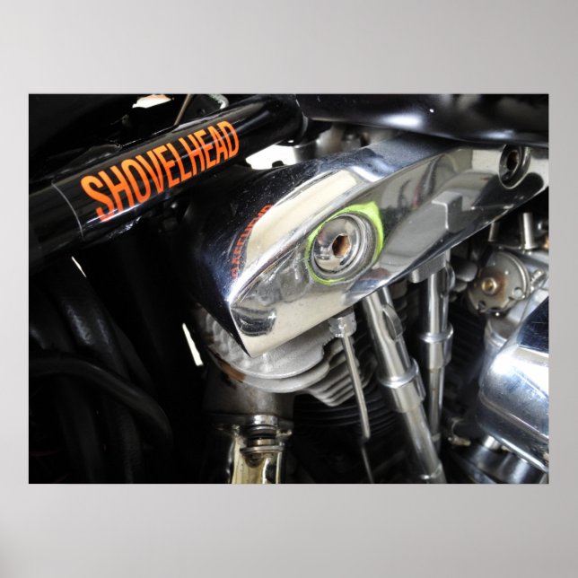 Old School Shovelhead Motorcycle Art Poster (Front)