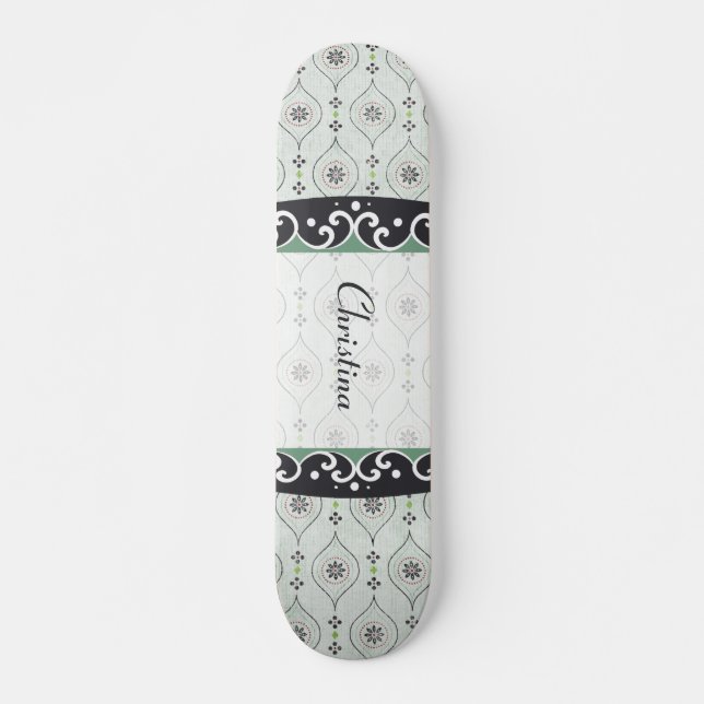 Old School Skateboard Blue Flowers Pattern (Front)