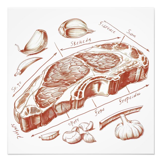 Old-School Steak Diagram Photo Print (Front)