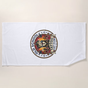 Old School Tattoo Cat Cute Kitty Design - Old Scho Beach Towel