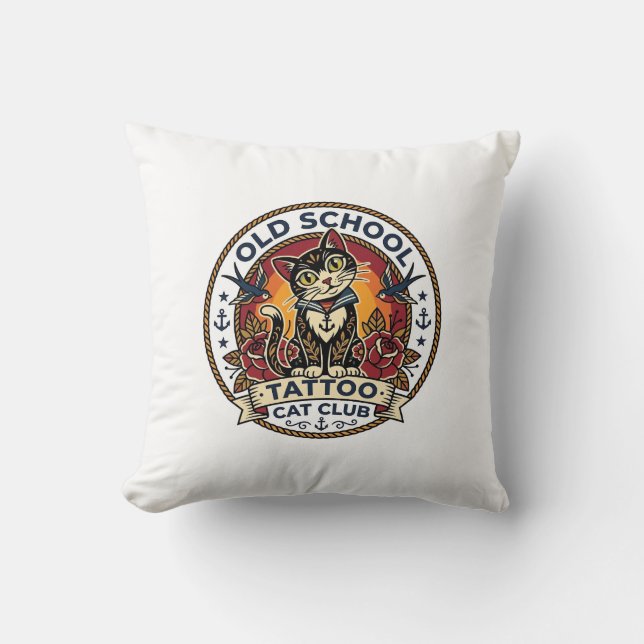 Old School Tattoo Cat Cute Kitty Design - Old Scho Cushion (Front)