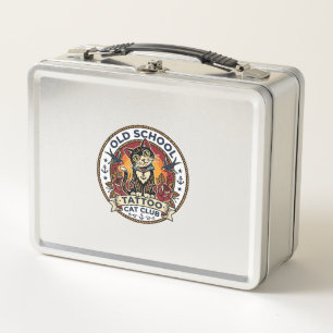 Old School Tattoo Cat Cute Kitty Design - Old Scho Metal Lunch Box