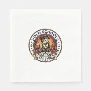 Old School Tattoo Cat Cute Kitty Design - Old Scho Napkin