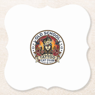 Old School Tattoo Cat Cute Kitty Design - Old Scho Paper Coaster