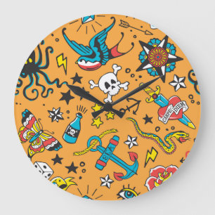 Old School Tattoo: Cute Seamless Large Clock