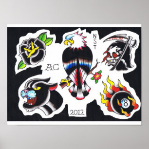 old school tattoo flash by Adam Caudill Poster