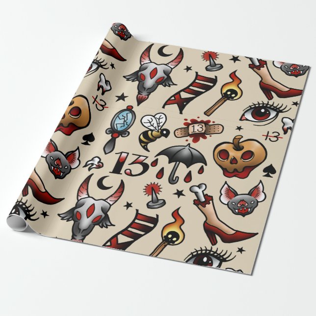 Old School Tattoo Flash Wrapping Paper (Unrolled)