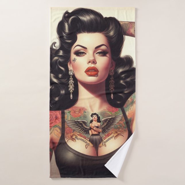 Old School Tattoo Girl Bath Towel (Bath Towel)