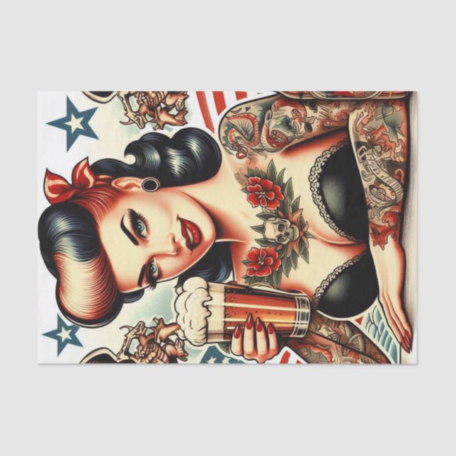 Old School Tattoo Girl Tissue Paper (Front)