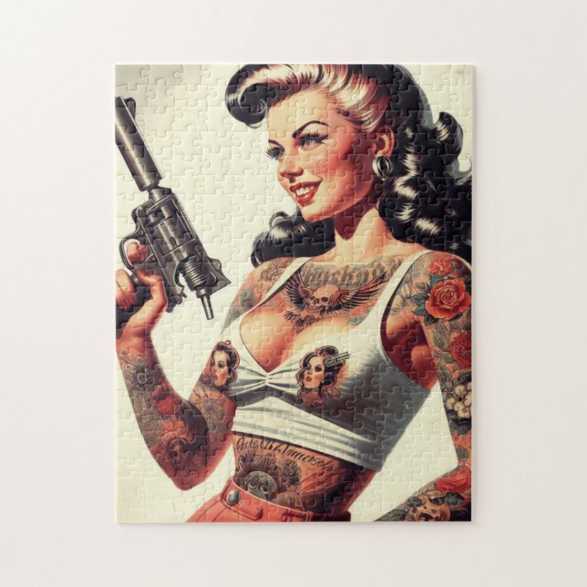 Old School Tattoo Hot Girl Jigsaw Puzzle (Vertical)