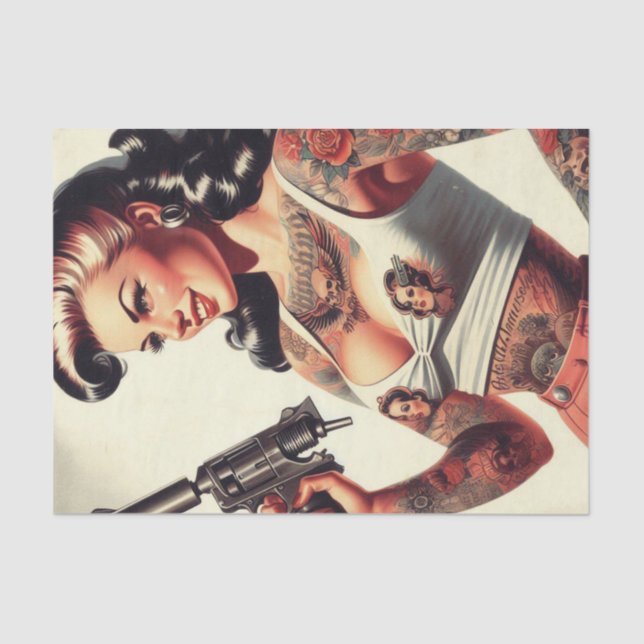 Old School Tattoo Hot Girl Tissue Paper (Front)