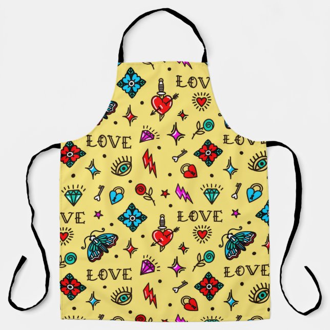 Old School Tattoo Love Pattern Apron (Front)