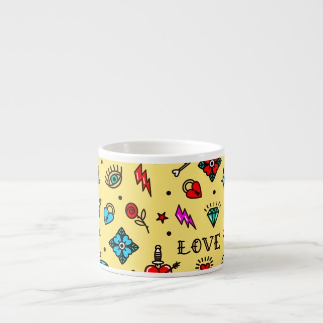 Old School Tattoo Love Pattern Espresso Cup (Front)
