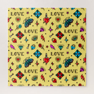 Old School Tattoo Love Pattern Jigsaw Puzzle