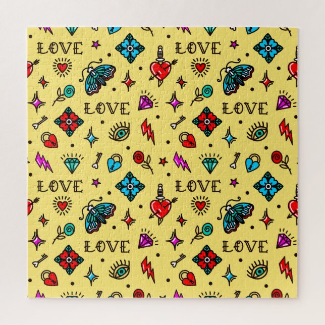 Old School Tattoo Love Pattern Jigsaw Puzzle (Vertical)