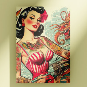 Old School Tattoo Pin-up Postcard