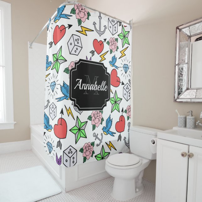 Old School Tattoo Shower Curtain (In Situ)