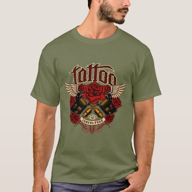 Old School Tattoo Sub Culture Roses Knuckles T-Shirt (Front)