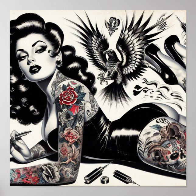 Old School Tattooed Girl Poster (Front)