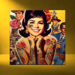 Old School Tattooed Girl Tile