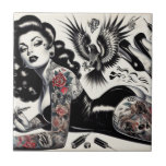 Old School Tattooed Girl Tile<br><div class="desc">Old School Tattooed Girl</div>